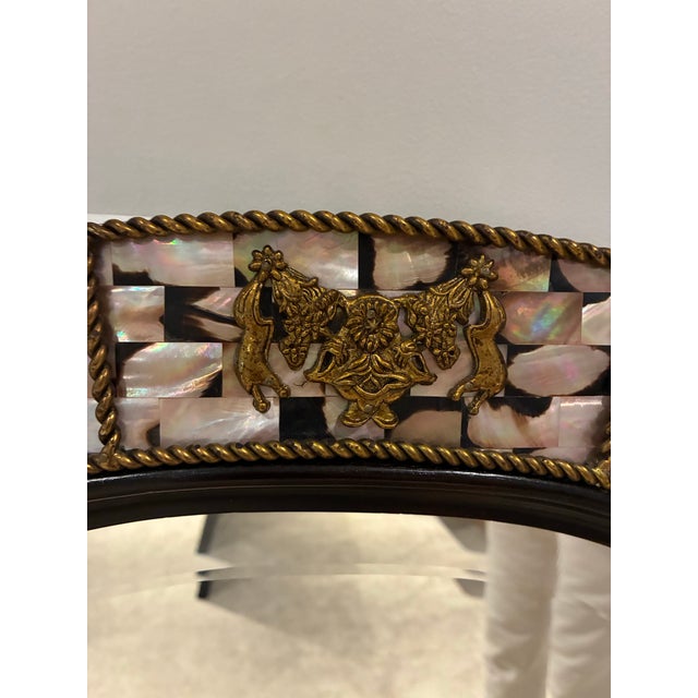 Hollywood Regency Vintage Maitland-Smith Mother-of-Pearl & Brass Inlaid Wall Mirror, Model 2800-113 For Sale - Image 3 of 6