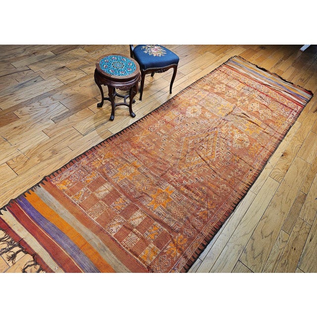 Early 20th Century Vintage Moroccan Rug, Hand-Knotted Wool, Geometric Pattern, Red & Lavender, 5’ X 13’ For Sale - Image 5 of 14