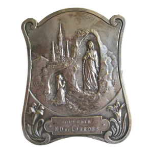 Silver Plate Frame Showing Saint Therese and the Virgin Marie in Lourdes France Circa 1905