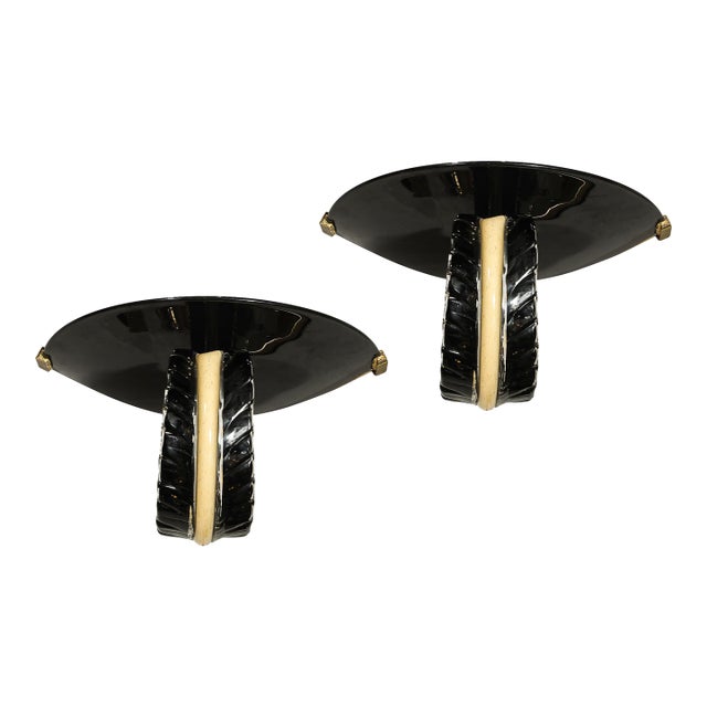 1950s Mid-Century Rare Hand-Blown Murano Black & Gold Acanthus Glass Sconces by Seguso - a Pair For Sale