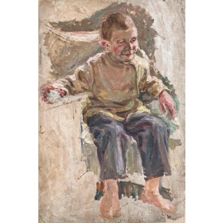 Soviet Era Child Portrait, Original Oil Painting, Ukrainian Artist 66-43 For Sale