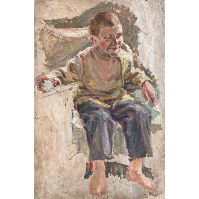 Soviet Era Child Portrait, Original Oil Painting, Ukrainian Artist 66-43 For Sale