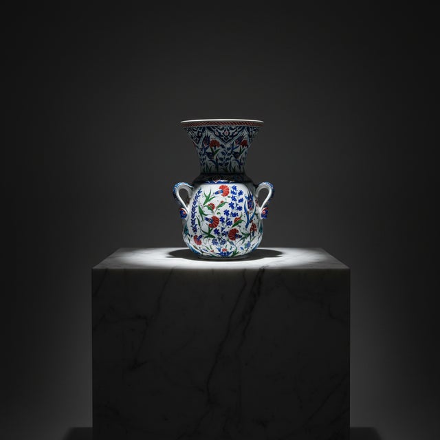 Handmade Ceramic Kandil Vase (50cm) Classic White Triple Handled Floor & Table Decor For Sale - Image 9 of 9