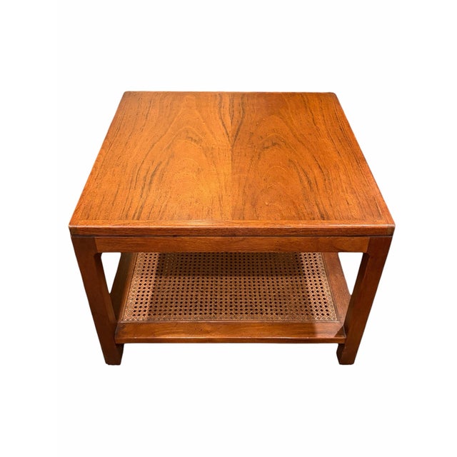 Founders Furniture Company Jack Cartwright for Founders Mid-Century Modern Walnut Side Tables With Cane Shelves - A Pair For Sale - Image 4 of 7