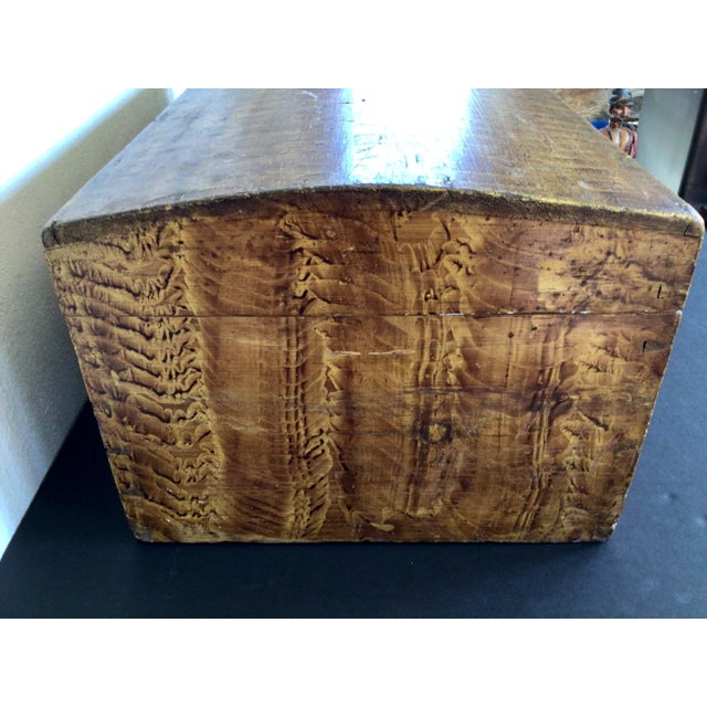 Tan Antique Folk Art Dome Painted Chest For Sale - Image 8 of 11