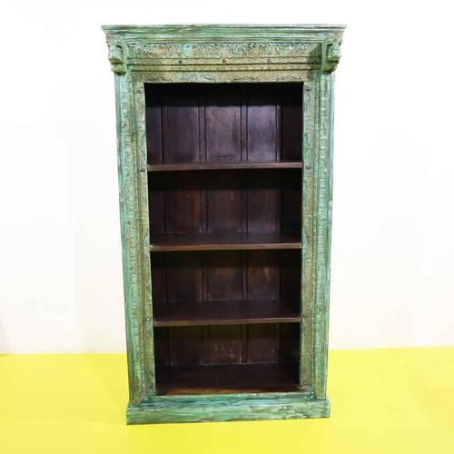 Indian Carved Wood Bookshelf with Green Patina For Sale - Image 11 of 11