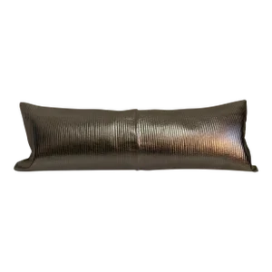 Contemporary Metallic Gray Quilted Vegan Leather Long Lumbar Accent Pillow Cover