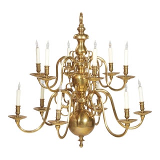 19th Century Continental Dutch Baroque Style Brass Twelve Light Chandelier For Sale
