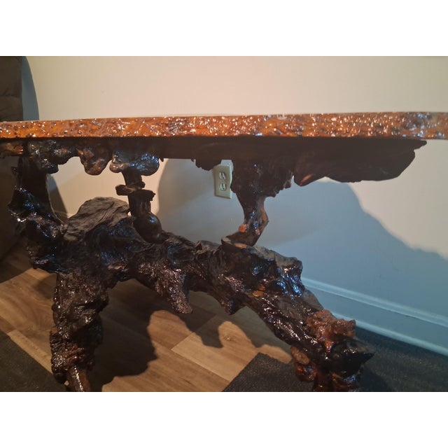 Mid-Century Organic Modern Live Edge Redwood Burl Coffee Table With Sculptural Root Base For Sale - Image 4 of 5
