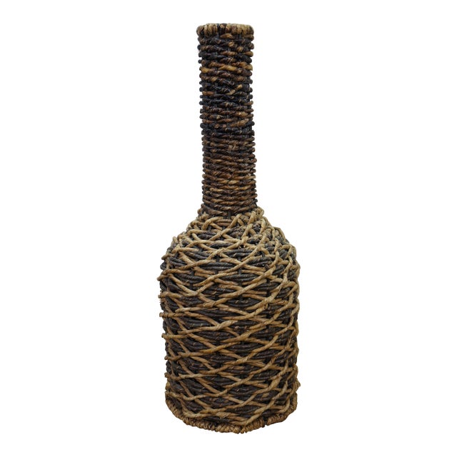 Large Vintage Wicker Wrap for Glass Demijohn Wine Bottle Carboy Jug 9" X 24" For Sale