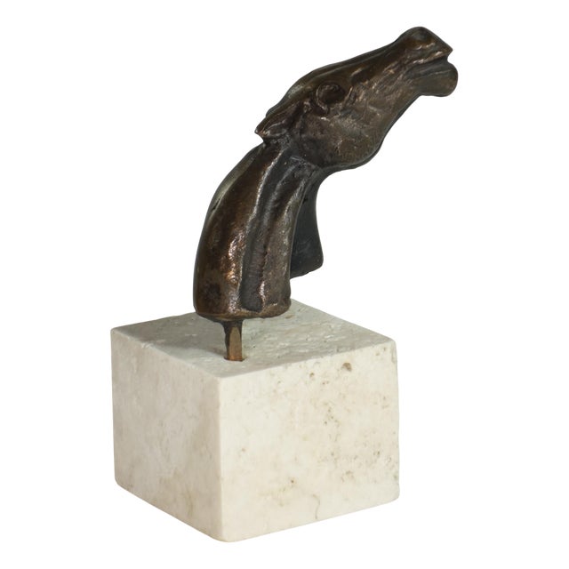 Bruno Cassinari, Horse Head Sculpture, 1970s, Bronze on Travertine Base For Sale