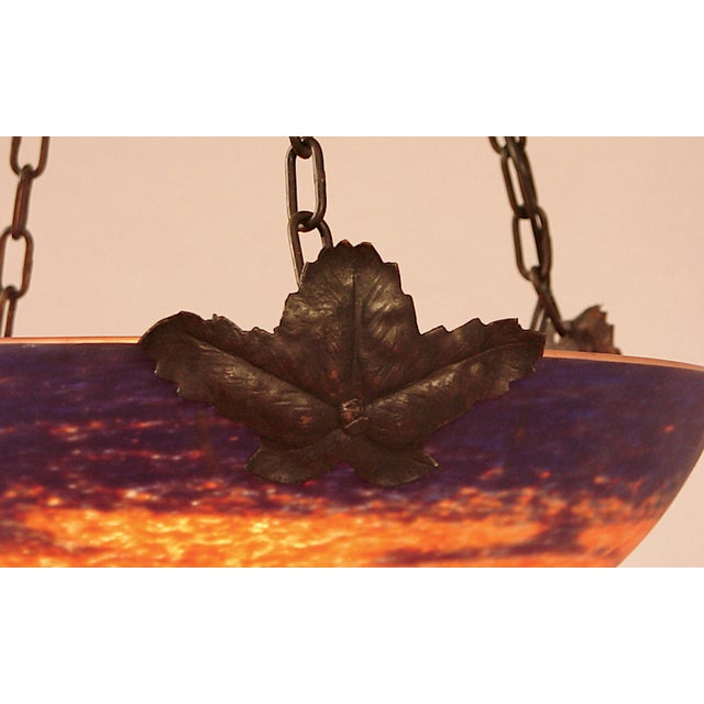1910s Antique French Lighting Bowl Chandelier With Sunset Colors, Reds & Blues, Ca. 1915 For Sale - Image 5 of 6
