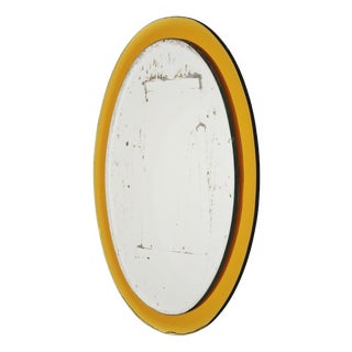 Mid-Century Modern Wall Mirror in Yellow Glass by Cristal Art, Italy, 1960 For Sale