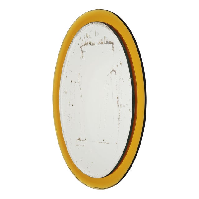 Mid-Century Modern Wall Mirror in Yellow Glass by Cristal Art, Italy, 1960 For Sale