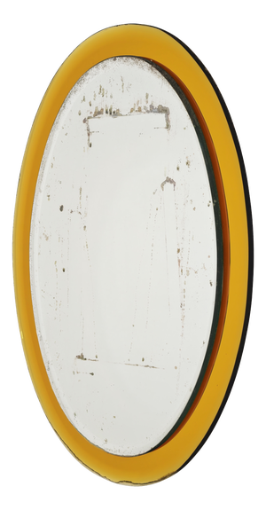 Mid-Century Modern Wall Mirror in Yellow Glass by Cristal Art, Italy, 1960