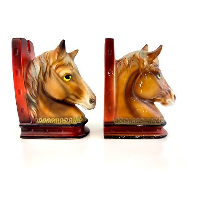 1940s Vintage 1940's Japanese Ceramic Equestrian Horse Head Bookends, a Pair For Sale - Image 5 of 10