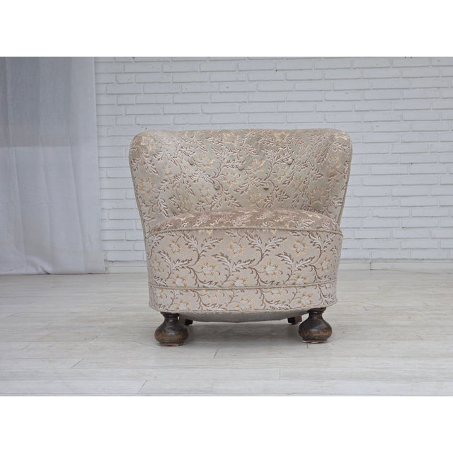 Danish Curved Armchair in Light Green-Gray Furniture Velour, 1970s For Sale - Image 4 of 18