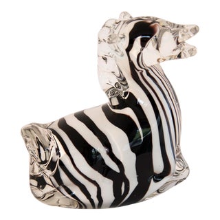 Late 20th Century Art Glass Zebra Figurine, Murano Attributed For Sale