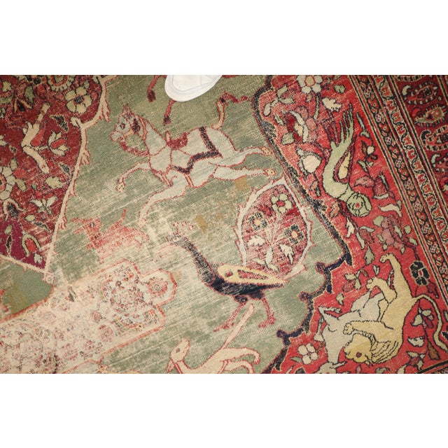 Green Hunting Animal Doroksh Persian Distressed Rug , 10'2'' X 12'10'' For Sale - Image 13 of 15