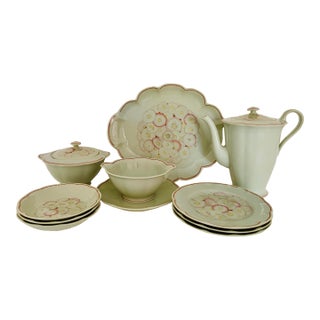 1928 Art Deco Suzanne Lalique Haviland Limoges Paquerettes Celadon Service Set- 12 PCS For Sale
