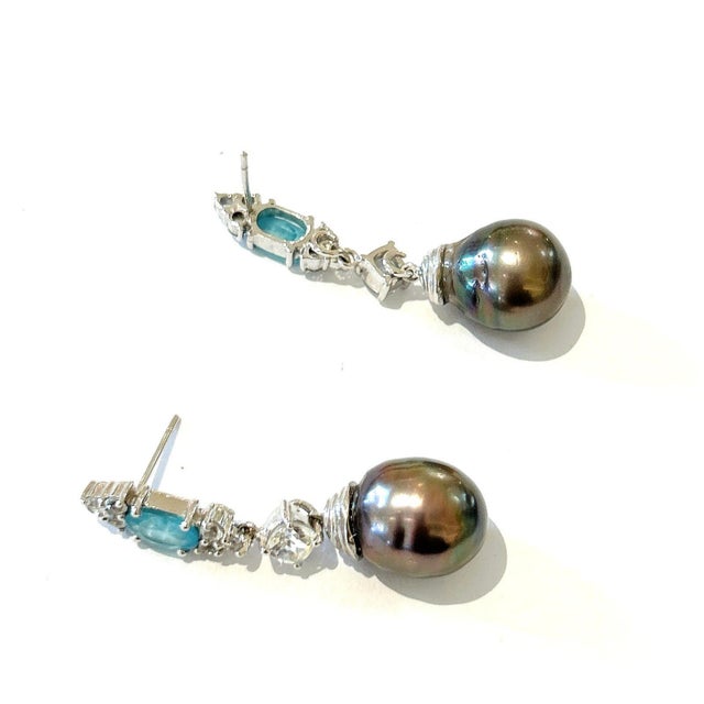 Bochic “Orient” Blue Appetite, Pearls & Topaz Earrings Set 18K Gold & Silver Natural Appetite - 4 carat Natural White...