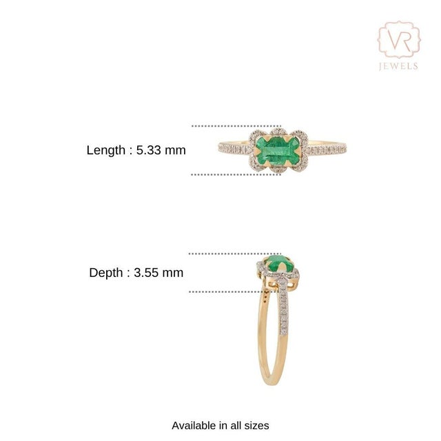 Art Deco Zambian Emerald & Diamond Halo Ring Size 5 in 14k Yellow Gold For Sale - Image 11 of 17