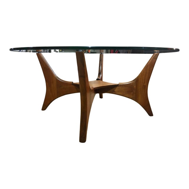 Craft Associates model 1649-PT, sculptural walnut coffee table, with planter shelf cubby, table retaining original round...