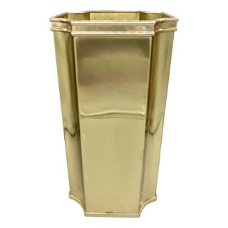 Vintage Hexagonal Brass Umbrella Stand — Tall Tapered Lacquered Brass For Sale