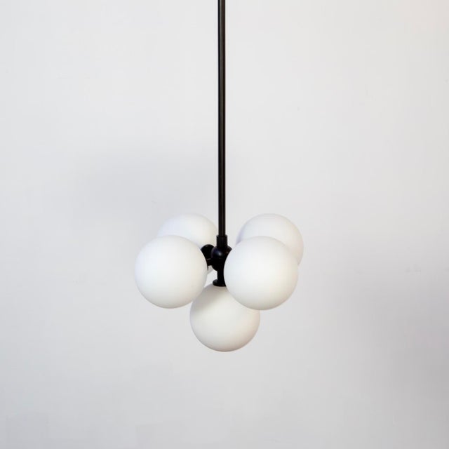 Modern Bunch Pendant, Black, 32in H, Modern, 5 Inch Glass Globes, by Research.Lighting, Modern, Minimal Hanging Light For Sale - Image 3 of 6