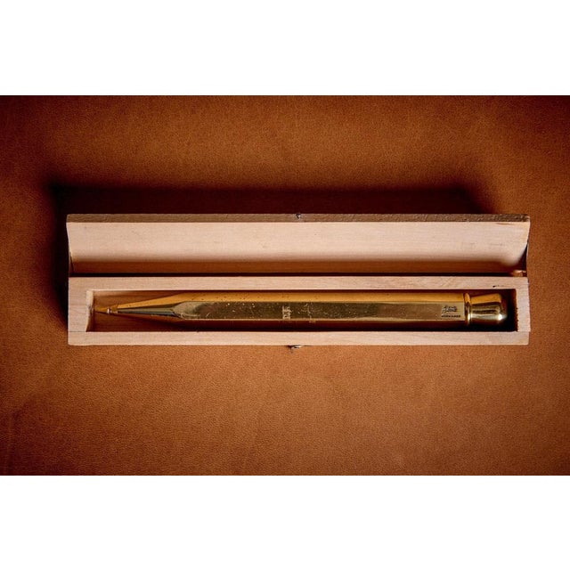 Pen Brass Paperweight in Original Wooden Box attributed to Carl Auböck, Austria, 1950s For Sale - Image 3 of 7