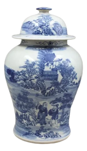 Antique Chinese Ceramic Pot China Blue and White Porcelain Ginger Jar Hand Painted Landscape Pattern