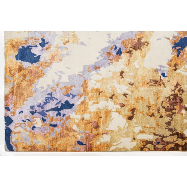 Multicolored Contemporary Wool and Silk Rug With Abstract Design For Sale - Image 10 of 11