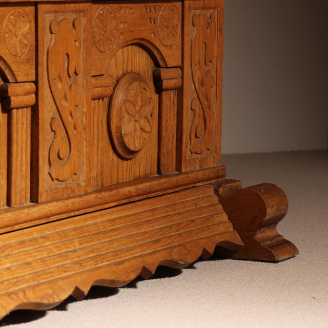 Wood Carved Oak Chest with Decorative Front, Germany, 1970s For Sale - Image 7 of 12
