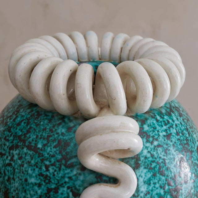 French Turquoise Ceramic Vase by Gustave Asch, 1940s For Sale In Chicago - Image 6 of 18