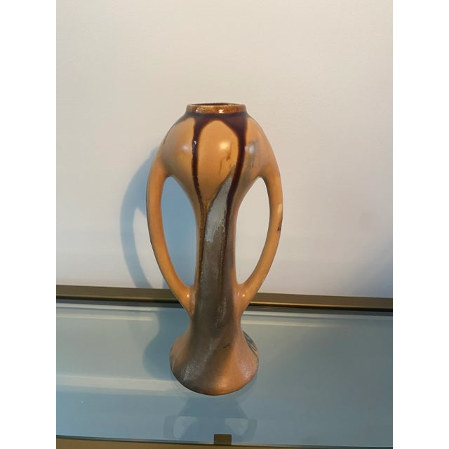 Gorgeous vintage Belgium ceramic vase - 2 handled. Vase: 4'W x 3"D x 8.5"H