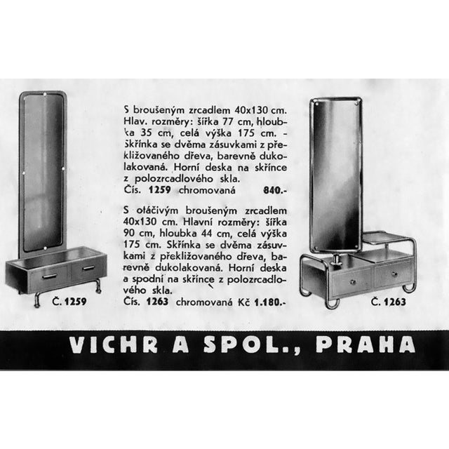 Gray Bauhaus Pastel Grey Chrome Dressing Mirror from Vichr a Spol, 1930s For Sale - Image 8 of 9