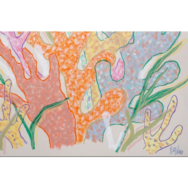 Light Yellow 2025, Funky Coral Textures, Pastel Tones Illustration Style Seascape, Gouache Crayon on Watercolor Paper by Romina Milano For Sale - Image 8 of 8