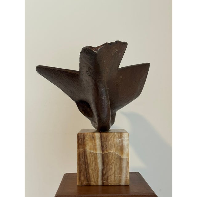 1970s Modern Bronze Sculpture “A Bird” with Marble base by Herbierto Juarez For Sale - Image 4 of 6