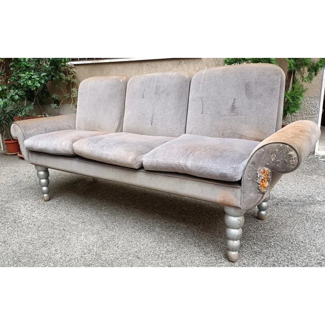 Wood Three-Seater Sofa with Spherical Turned Wooden Legs, 1980s For Sale - Image 7 of 7