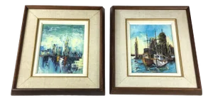 Vintage Framed Pair of Seascape Mid Century Style Oil Paintings