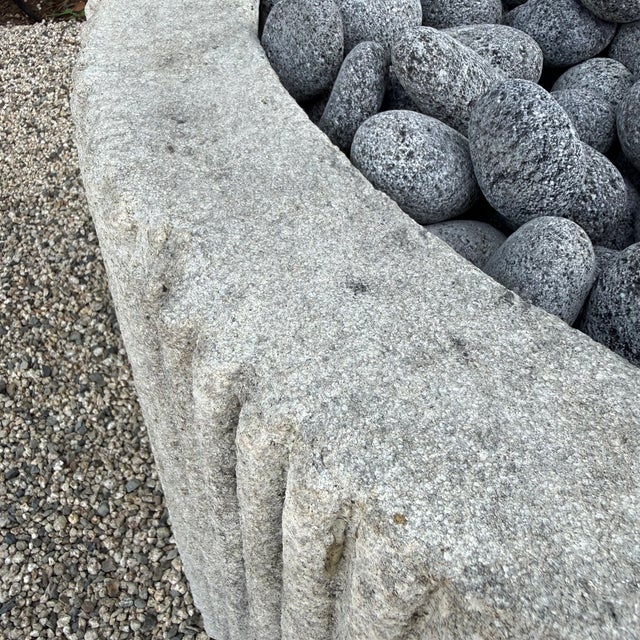Custom Limestone Texture Fire Pit With Fluted Edges With Fire Pebbles For Sale - Image 13 of 15