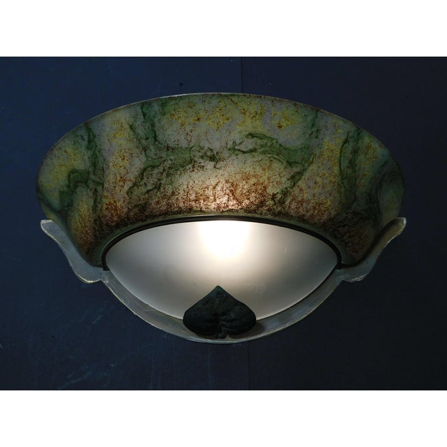 20th Century Murano Uplight Sconce With Green Metal Leaf For Sale - Image 6 of 9