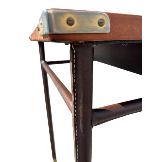 1950s Vintage Stitched Leather Desk by Jacques Adnet, 1950s For Sale - Image 5 of 9