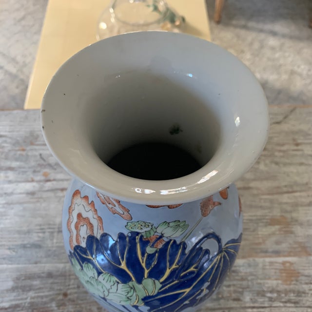 Vintage Blue Handpainted Chinese Porcelain Crane Vase Chairish