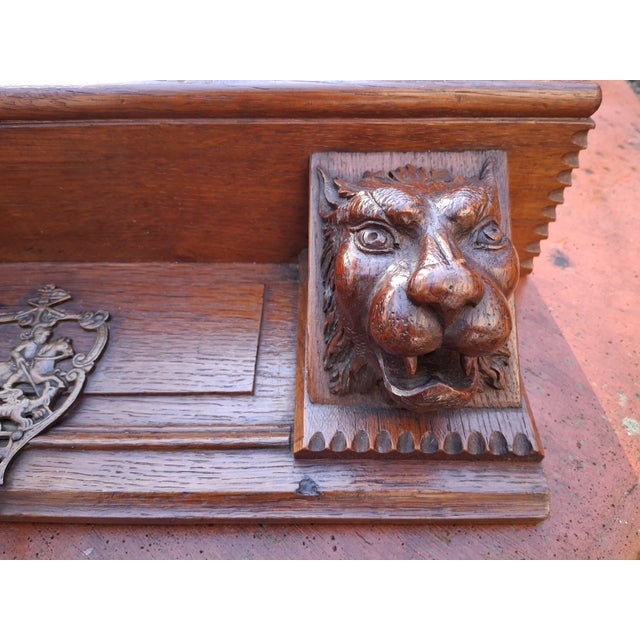 Wall Shelf in Oak with Lion Heads and Hooks For Sale - Image 5 of 15
