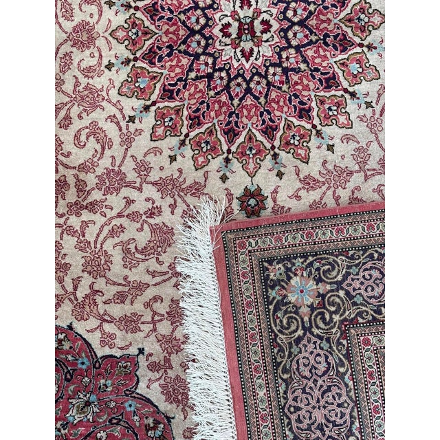 Beautiful Persian silk Ghom rug, shiny colors freshly washed