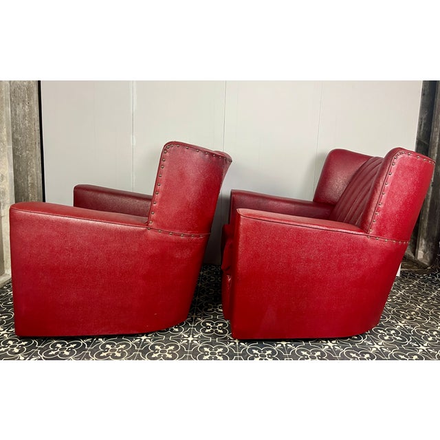 Antique Art Deco Red Club Chairs, 1930s, Set of 2 For Sale - Image 12 of 18