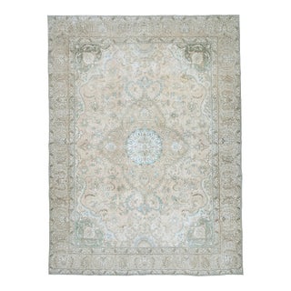 1970s Vintage Persian Handmade Wool Cotton Beige Area Rug For Sale
