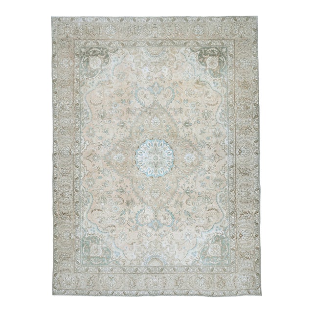 1970s Vintage Persian Handmade Wool Cotton Beige Area Rug For Sale