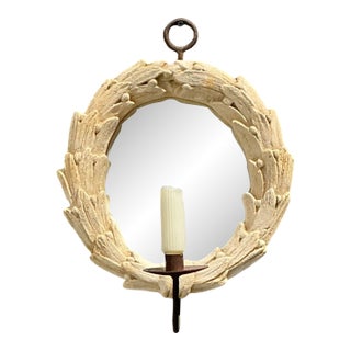 Vintage Laurel Leaf Wall Mirror With Candle Holder For Sale